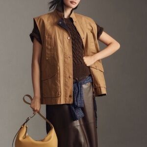 ANTHROPOLOGIE Pilcro Waxed Utility Vest Oversized Snap Button Top Size Medium